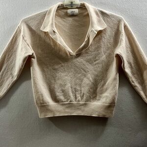 Wilfred Free Crop Merino Wool Polo V Neck Cream Sweater Women's Size Large